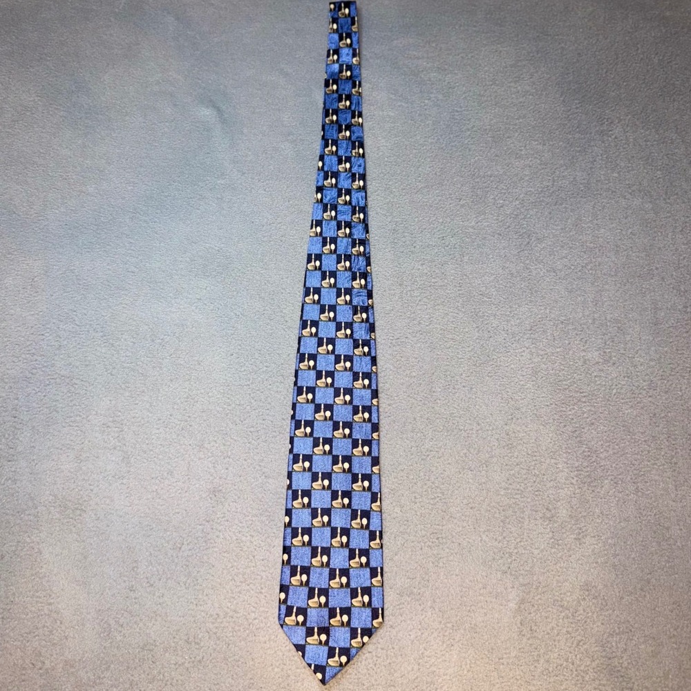 Ermenegildo Zegna "Disegno Esclusivo" Golf Theme Silk Tie - Blue Check